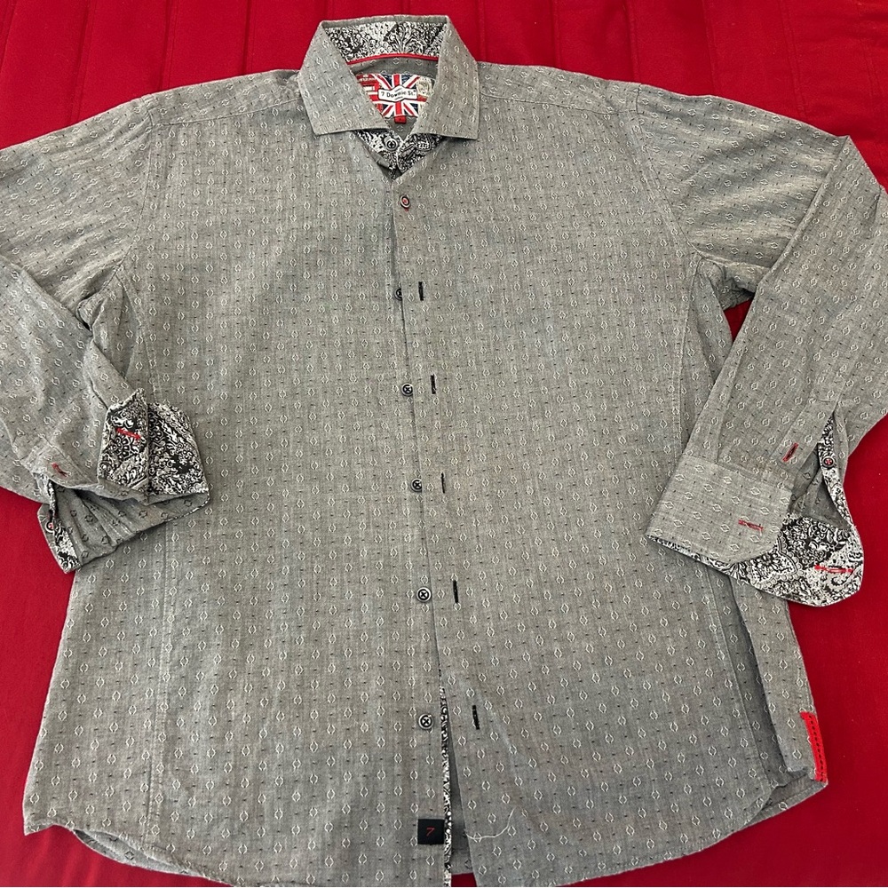 7 Downie Street London- Men's Gray Patterned Shirt